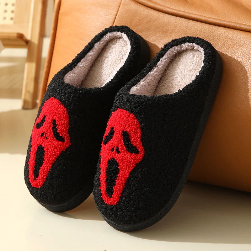 Halloween Skull Cartoon Print Slippers Warm Winter Slippers for Men Women Couple Home Shoes Indoor Cotton Slippers