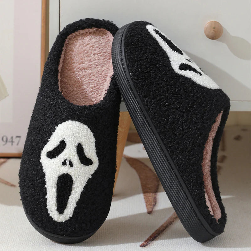 Halloween Skull Cartoon Print Slippers Warm Winter Slippers for Men Women Couple Home Shoes Indoor Cotton Slippers