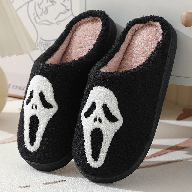 Halloween Skull Cartoon Print Slippers Warm Winter Slippers for Men Women Couple Home Shoes Indoor Cotton Slippers